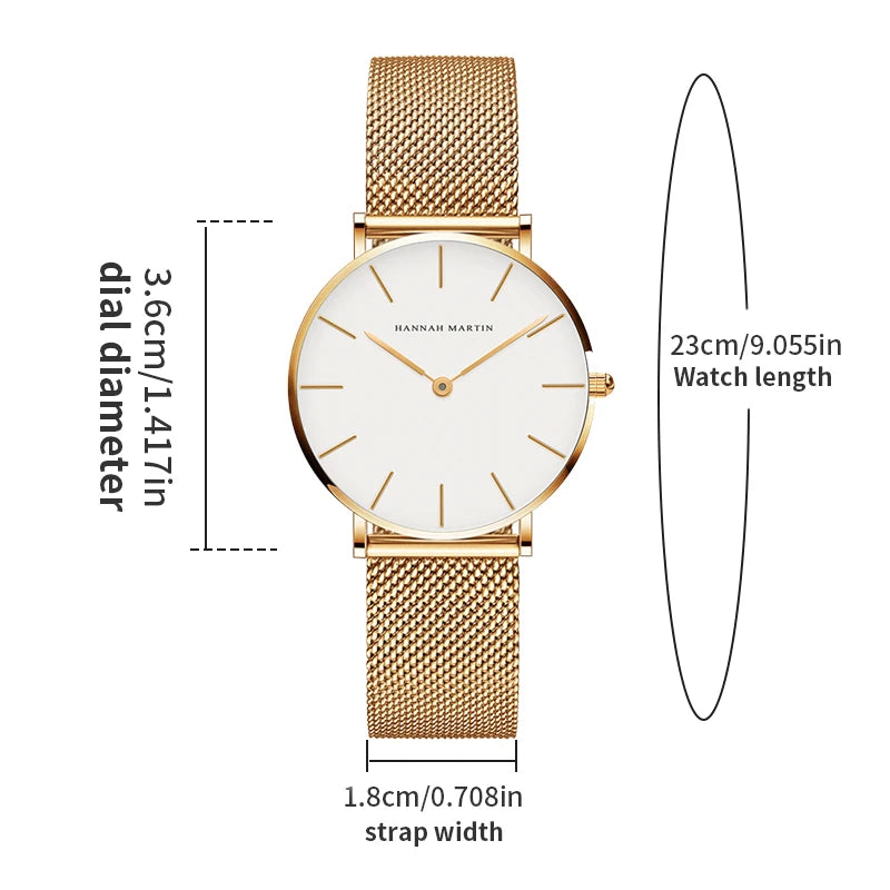 Hannah Martin Women Watch Top Brand Japan Quartz Movement 36mm Rose Gold Waterproof Fashionable Nordic Minimalist Ladies Watches - Zecs shopping