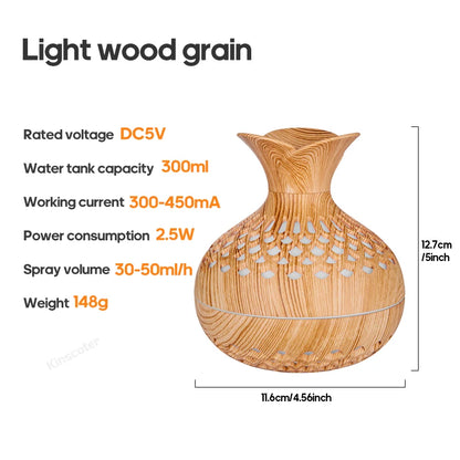 Wood Grain USB Humidifier – Ultrasonic Aroma Diffuser & Desktop Air Moisturizer