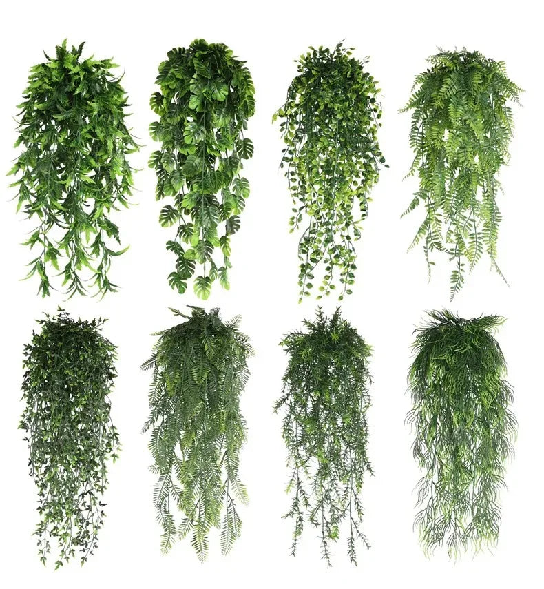 Persian fern Leaves Vines Home Room Decor Hanging Artificial Plant Plastic Leaf Grass Wedding Party Wall Balcony Decoration - Zecs shopping