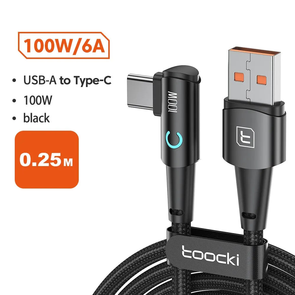 Toocki A USB C Cable Degree For OPPO W Fast Charging Cord For Honor Huawei Oneplus Realme Charger Data Wire