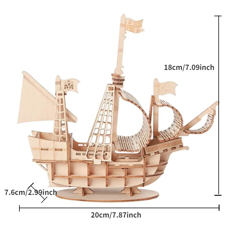 PC D Sailboat Wooden Puzzle Assembly Model Puzzle DIY Wooden Crafts D Puzzle Gifts Desktop Decoration