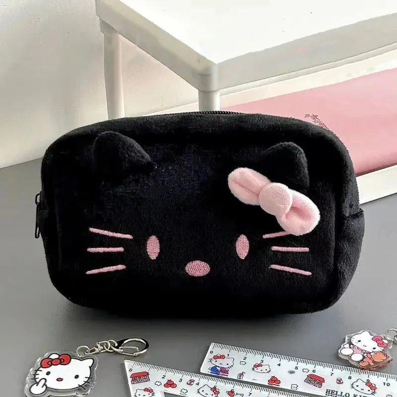 Sanrio Hello Kitty Plush Pencil Case Anime Cosmetic Storage Bags Stationery Bag Student School Supplies Girl Birthday Gifts
