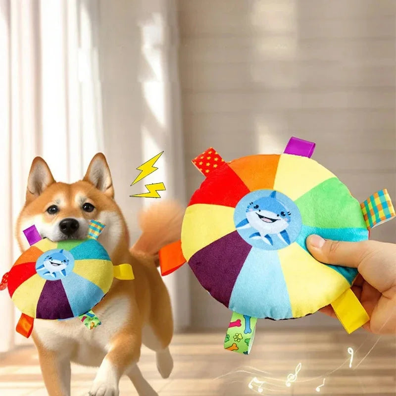 Funny Rainbow Plush Flying Saucer Dog Toys Outdoor Interactive Training Games Chew Toy Pets Flying Discs Toys Dog Accessories - Zecs shopping