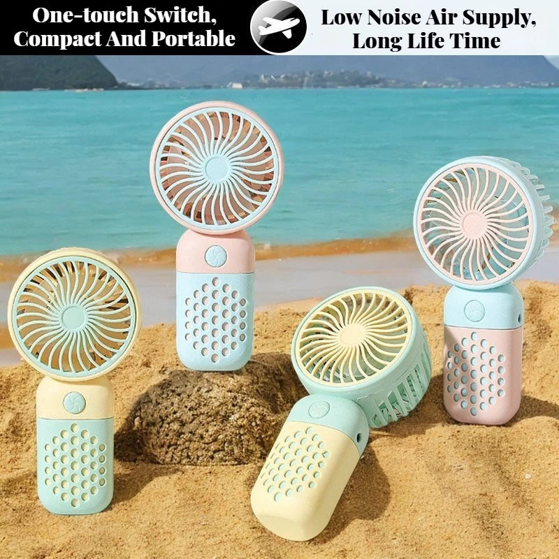New Cartoon Cute Mini USB Handheld Charging Fan - Portable Pocket-Sized for Home Outdoor Office & Student Dorm Use