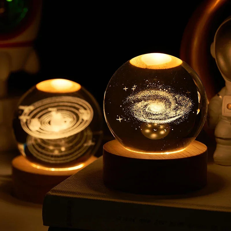 Aesthetic Moon Crystal Sphere Creative Clear Glass Galaxy Globe Night Light Crystal Ball Lamp Desktop Decoration Home Ornament - Zecs shopping