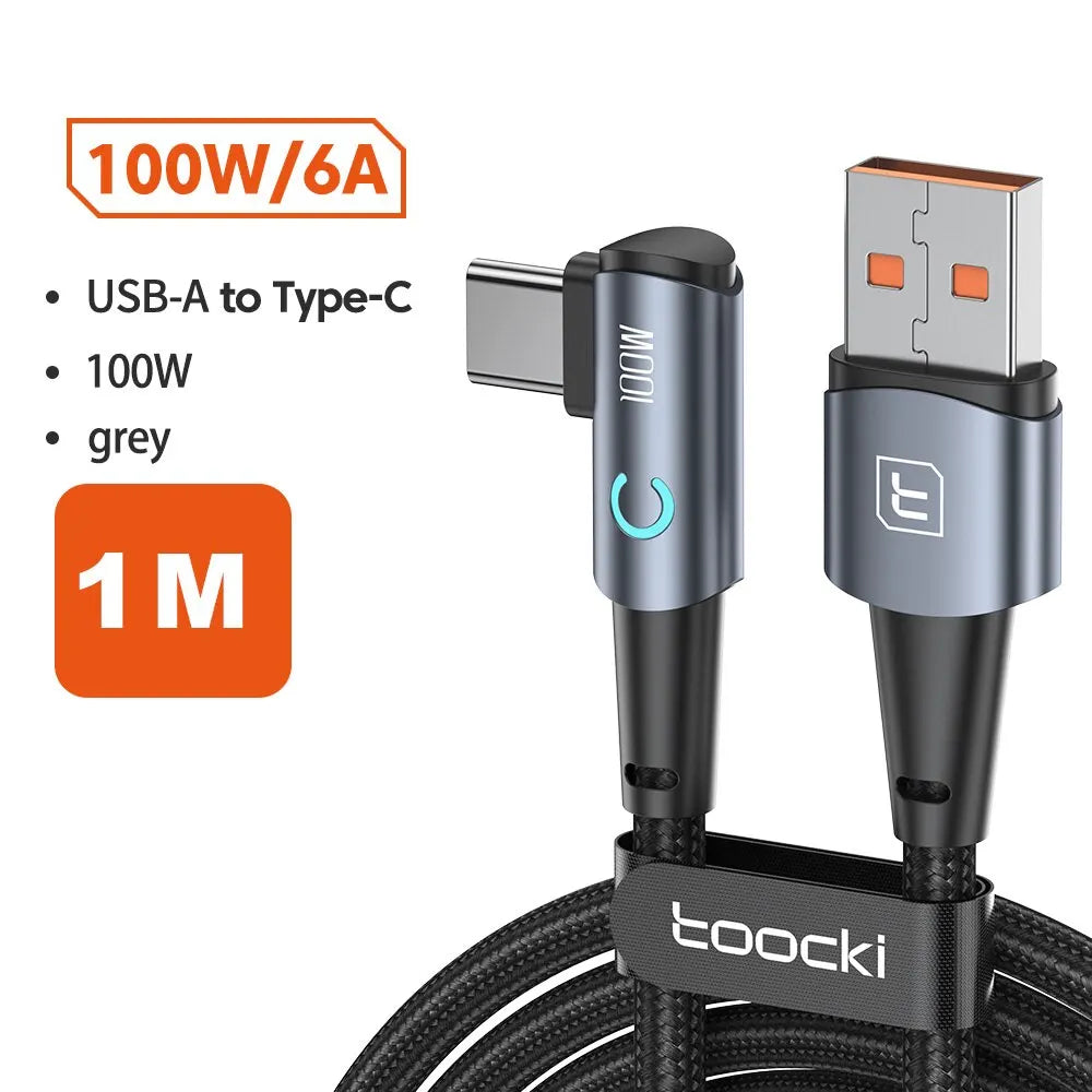 Toocki A USB C Cable Degree For OPPO W Fast Charging Cord For Honor Huawei Oneplus Realme Charger Data Wire