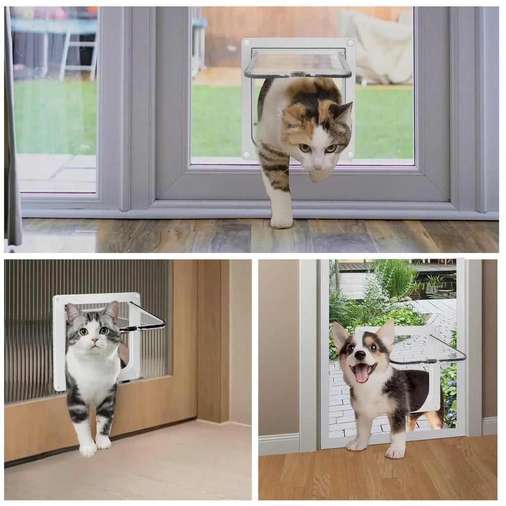 Cat Flap Door Magnetic Pet Door with 4 Way Lock for Cats Controllable ABS Plastic Gate Puppy Kitten Safety in&out Pet Doors Kit - Zecs shopping