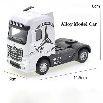 Diecast Alloy Truck Head Model Toy Container Truck Pull Back With Light Engineering Transport Vehicle Boy Toys For Children