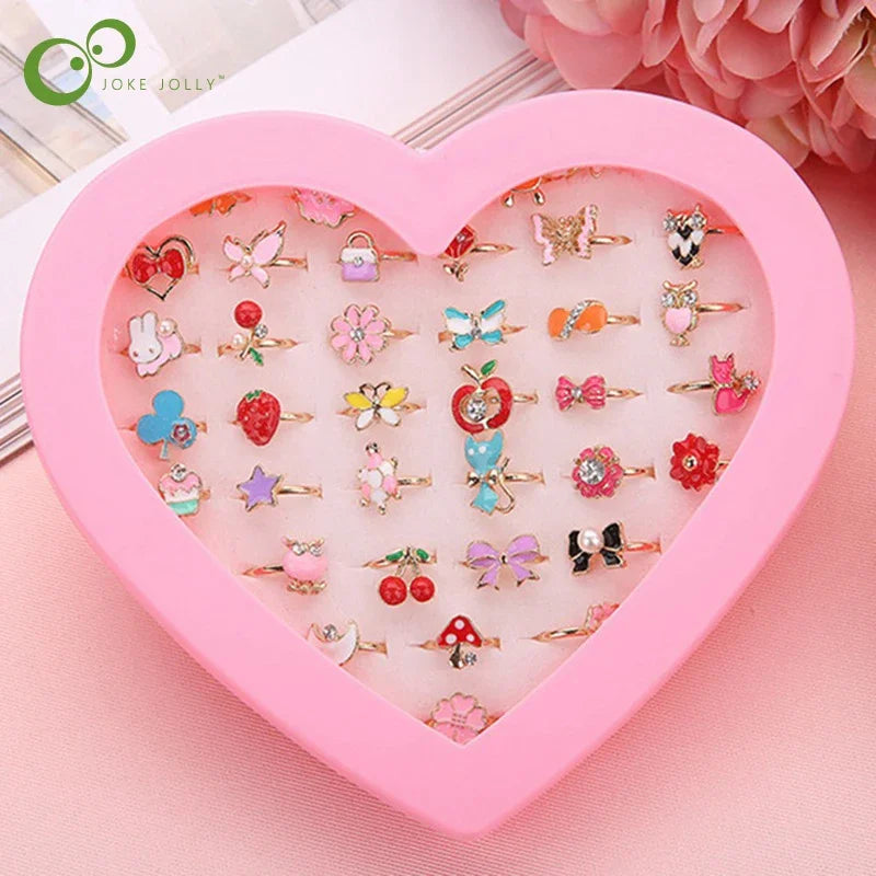 pcs Cute Adjustable Rings Children Girls Pretend Play Makeup Toys Cartoon Crystal Jewelry Alloy Animal Enamel Ring