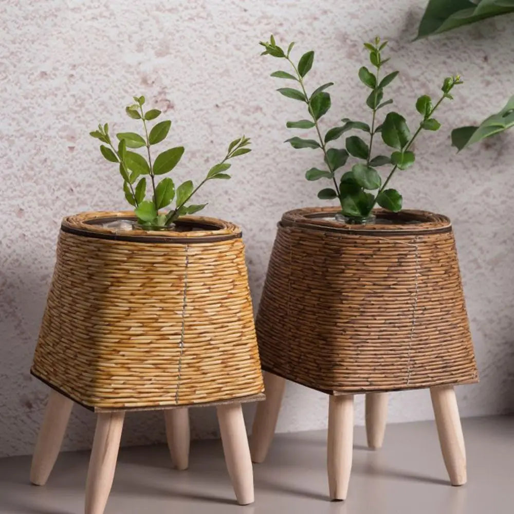 Fashion Rattan Woven Flower Pot Creative Flower Planters With Removable Legs Durable Hand Wove Plant Stand - Zecs shopping