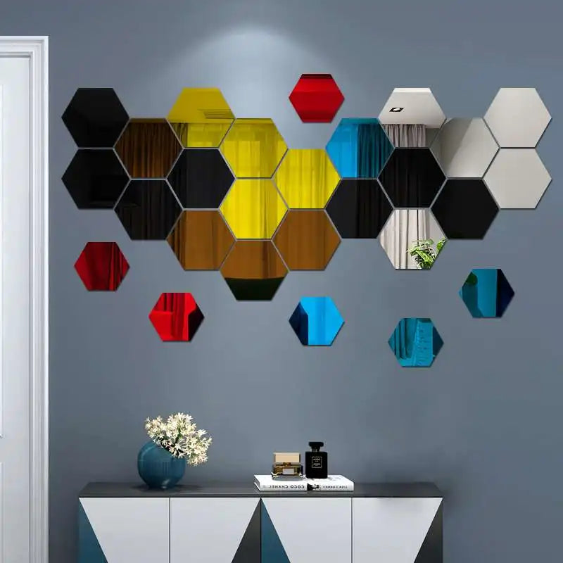 6/12pcs 3D Hexagon Mirror Wall Sticker Rose Gold DIY TV Background Living Room Stickers Wall Decor Bedroom Bathroom Home Decor - Zecs shopping