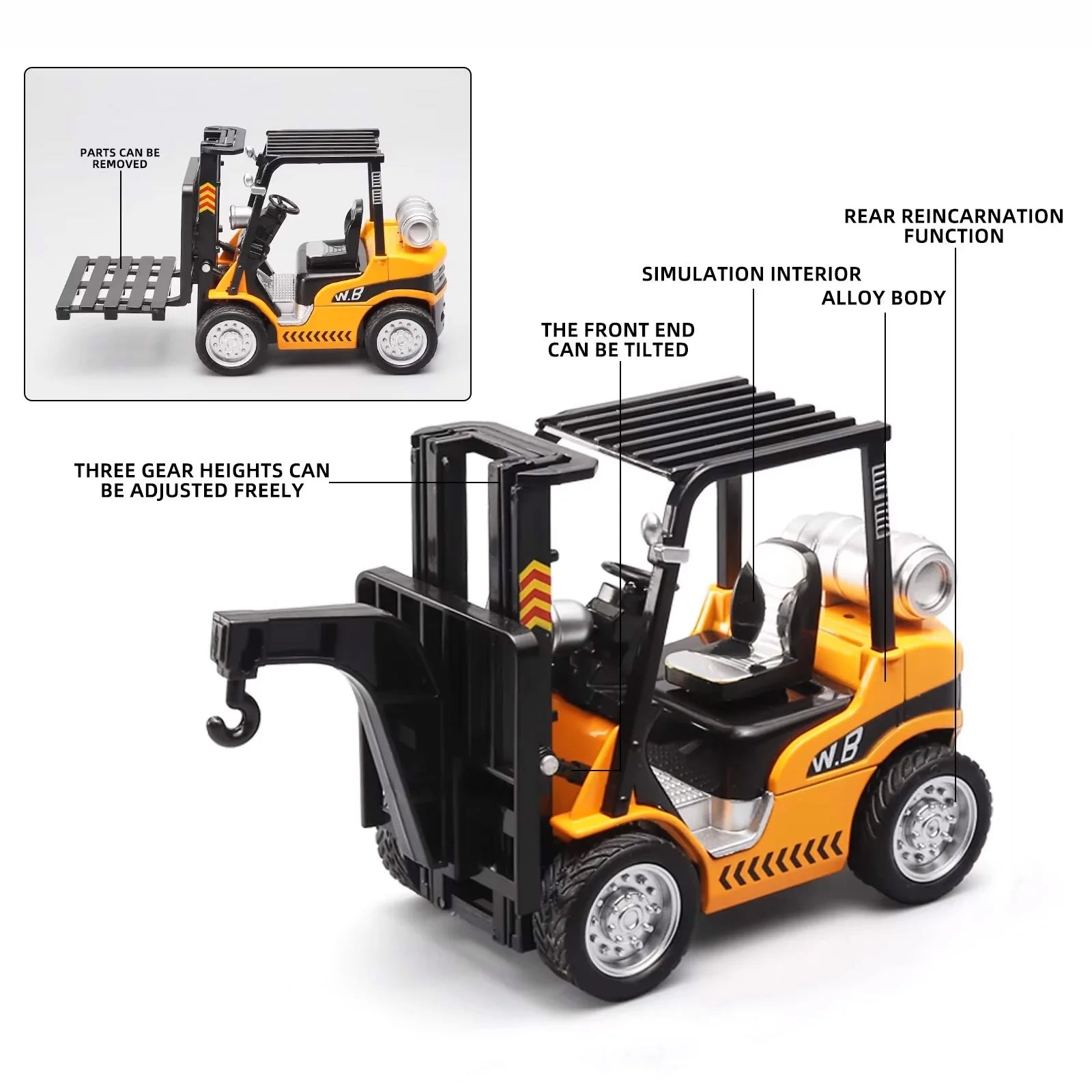 Alloy Construction Forklift & Crane Lights Sound & Retro Motion Toy for Kids