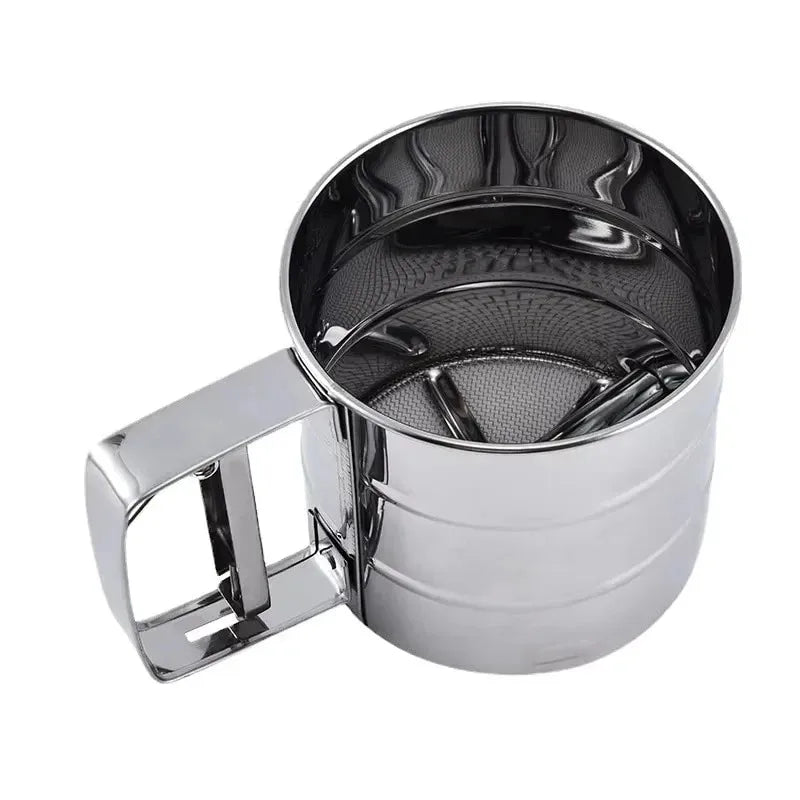PC Stainless Steel Flour Sifter Sieve with Hand Press Fine Mesh for Baking Powder Sugar Kitchen Baking Tools