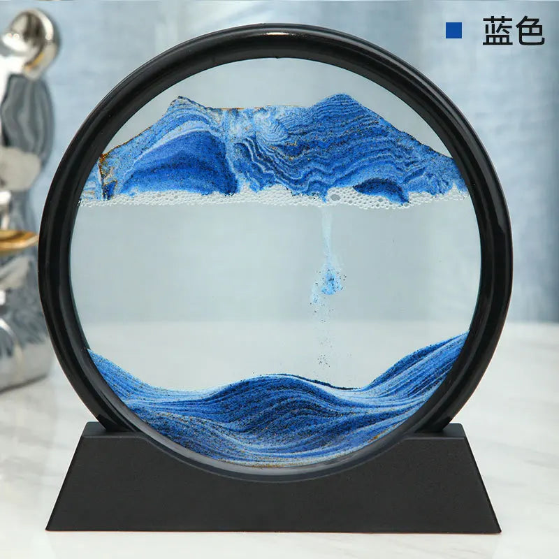 3D Moving Sand Art Picture Round Glass Deep Sea Sandscape Hourglass Quicksand Craft Flowing Sand Painting Office Home Decor Gift - Zecs shopping