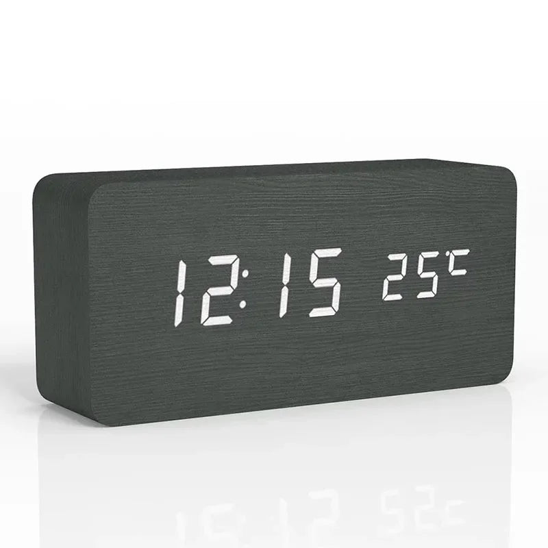 Retro wooden LED digital alarm clock silent with temperature night light electronic fashion wooden clock living room bedside