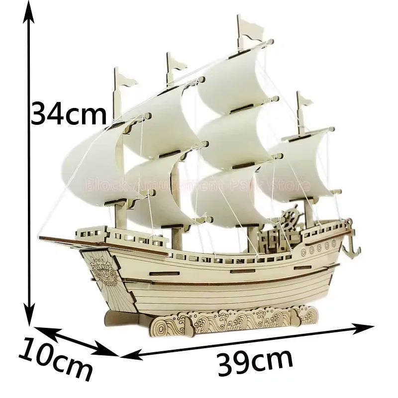 PC D Sailboat Wooden Puzzle Assembly Model Puzzle DIY Wooden Crafts D Puzzle Gifts Desktop Decoration