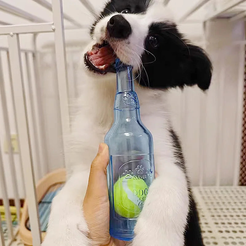 Pet Chew Toy TPR Bite-resistance Beer Bottle with Tennis Ball Toy Puppy Teeth Grinding dog Chewing Squeaky Interactive Toys - Zecs shopping