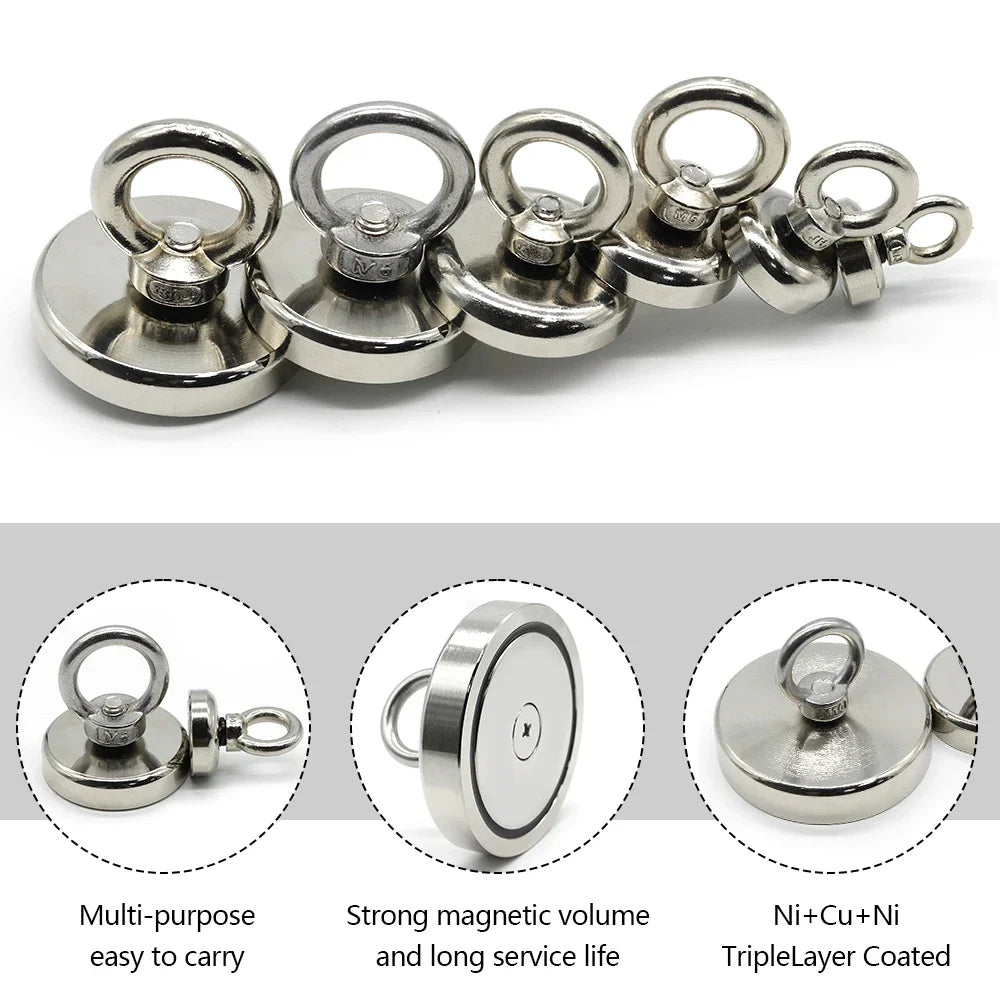 mm Neodymium Fishing Magnet Heavy Duty Rare Earth Magnet with Countersunk Hole Eyebolt Salvage Magnetic