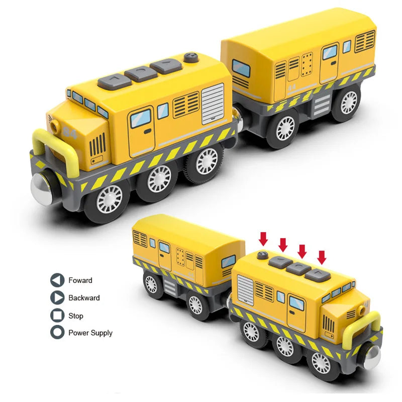 Magnetic Electric Train Set Wooden Track Locomotive with Carriages for Kids