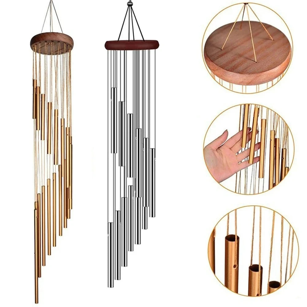 piece Tubes Aluminum Alloy Wind Chimes with Hook Goldsilver Bells for Outside Home Wedding Party Memorial Decoration Gifts