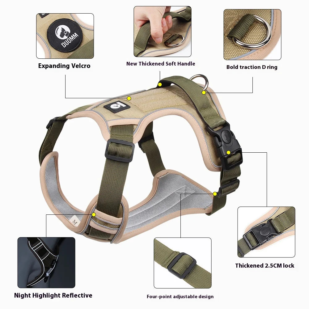 Reflective Adjustable Dog Harness for Medium Large Dog Labrador Army Oxford Cloth Training Vest Walk The Dog Comfortable Durable - Zecs shopping