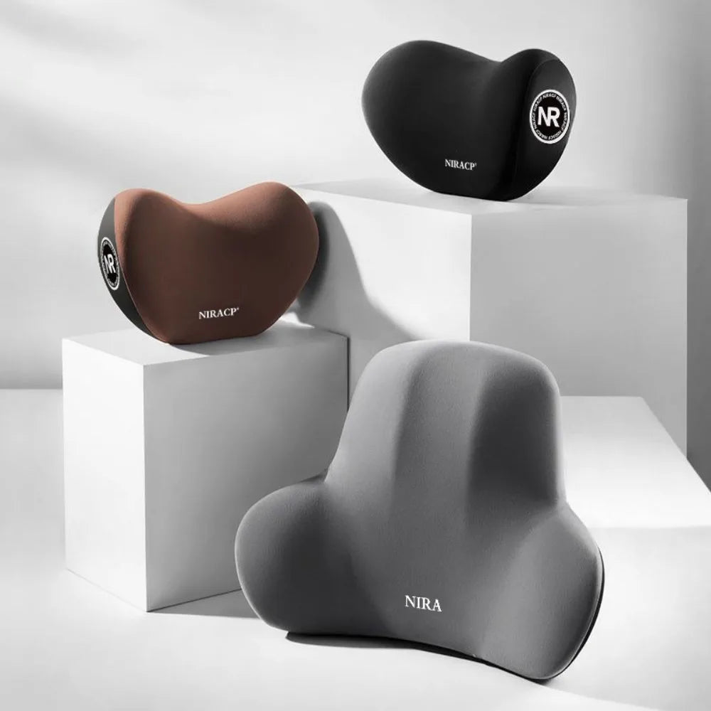Memory Foam Car Neck & Lumbar Pillow Breathable Headrest & Back Support