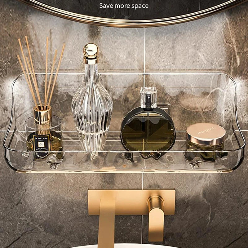 Bathroom Shelves Wall Mounted PET Shampoo Rack Makeup Storage Holder Punch Free Kitchen Organizer Shelf Corner Shower Caddy