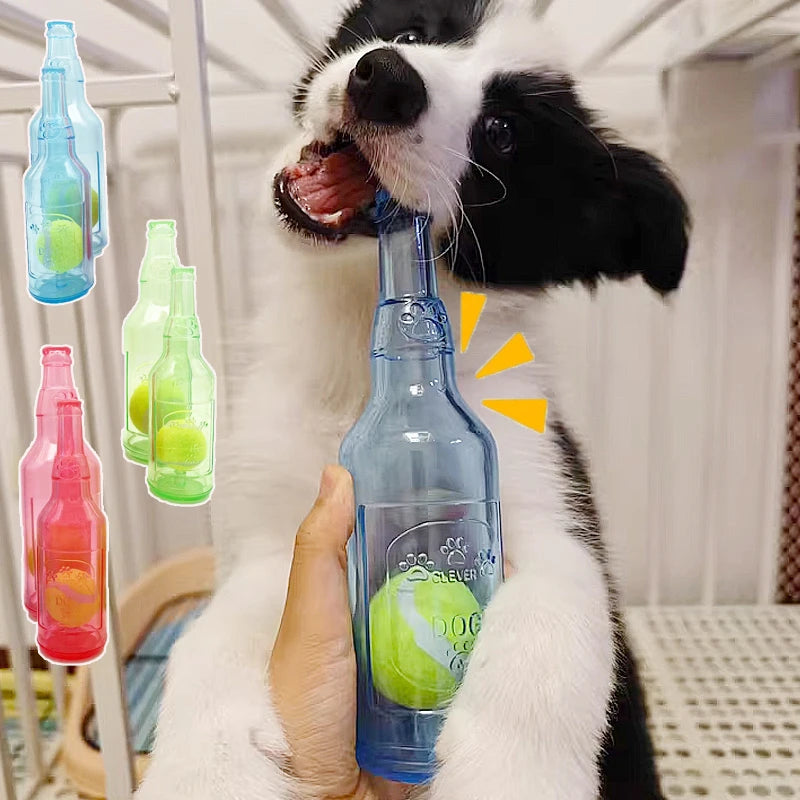 Pet Chew Toy TPR Bite-resistance Beer Bottle with Tennis Ball Toy Puppy Teeth Grinding dog Chewing Squeaky Interactive Toys - Zecs shopping
