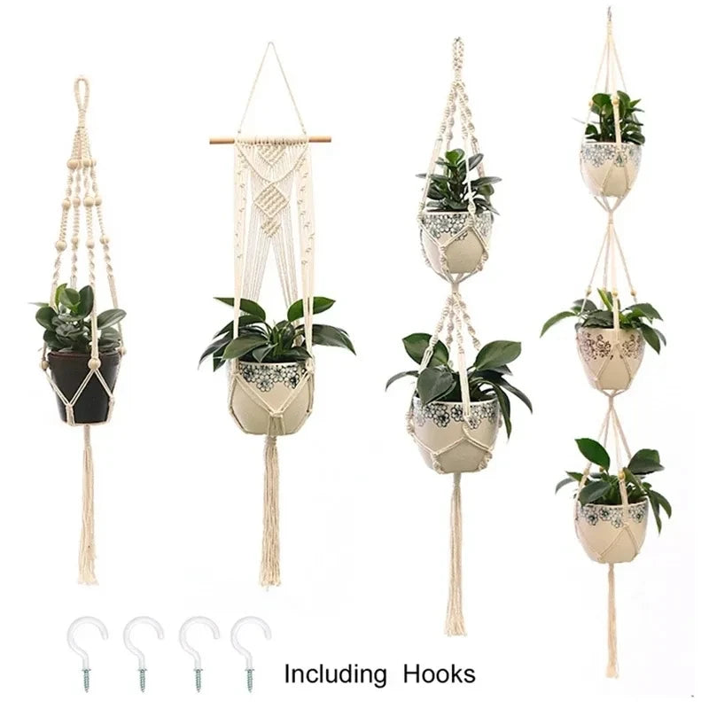 Hanging Plant Handmade Macrame Plant Hanger Flower Pot Planter Hanger Wall Decor Courtyard Garden Hanging Planter Hanging Basket - Zecs shopping