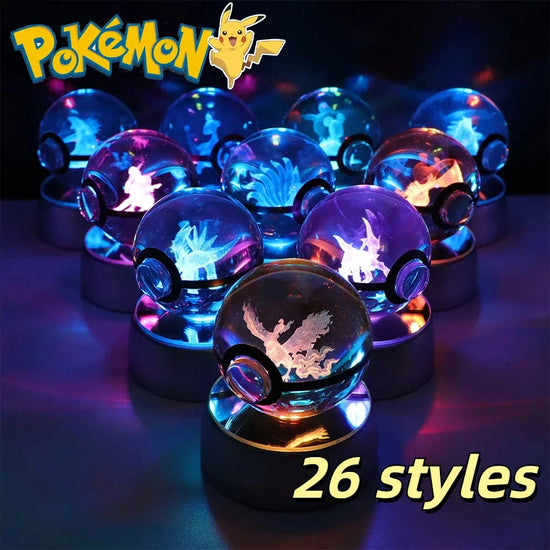 Pokemon 3D Crystal Ball LED Night Light – Pikachu, Gengar, Eevee & Mewtwo Collectible Lamp