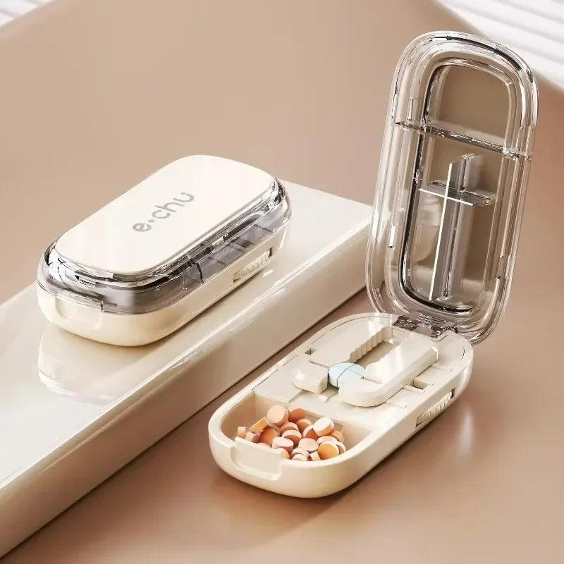 Adjustable Pill Cutter & Storage Box Portable Medicine Organizer & Crusher