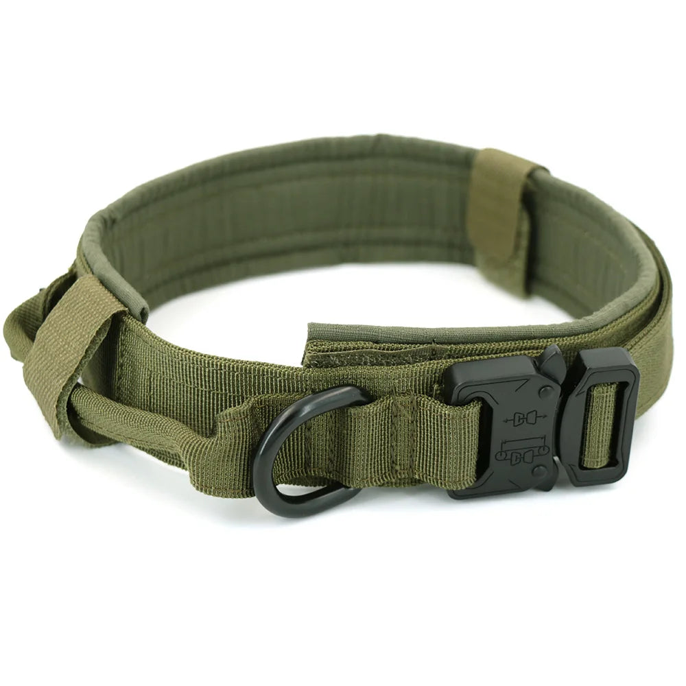 Tactical Military Dog Collar Adjustable Nylon Dog Collar with Control Handle and Metal Buckle for Medium and Large Dogs