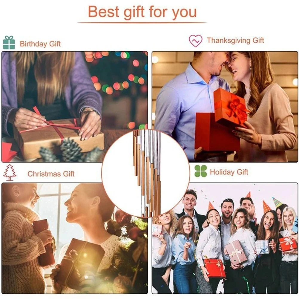 1piece 12 Tubes Aluminum Alloy Wind Chimes with Hook Gold/silver Bells for Outside Home Wedding Party Memorial Decoration Gifts - Zecs shopping