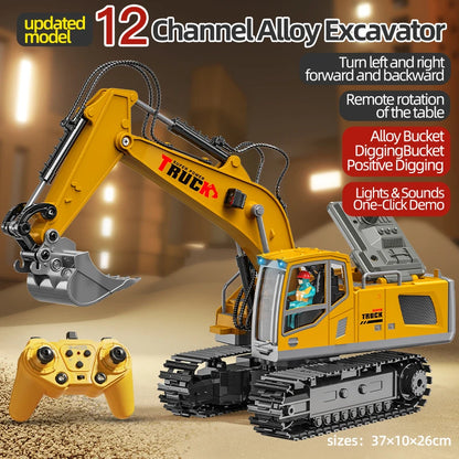 Alloy RC Excavator Toy – Remote Control Construction Vehicle with Lights and Sound