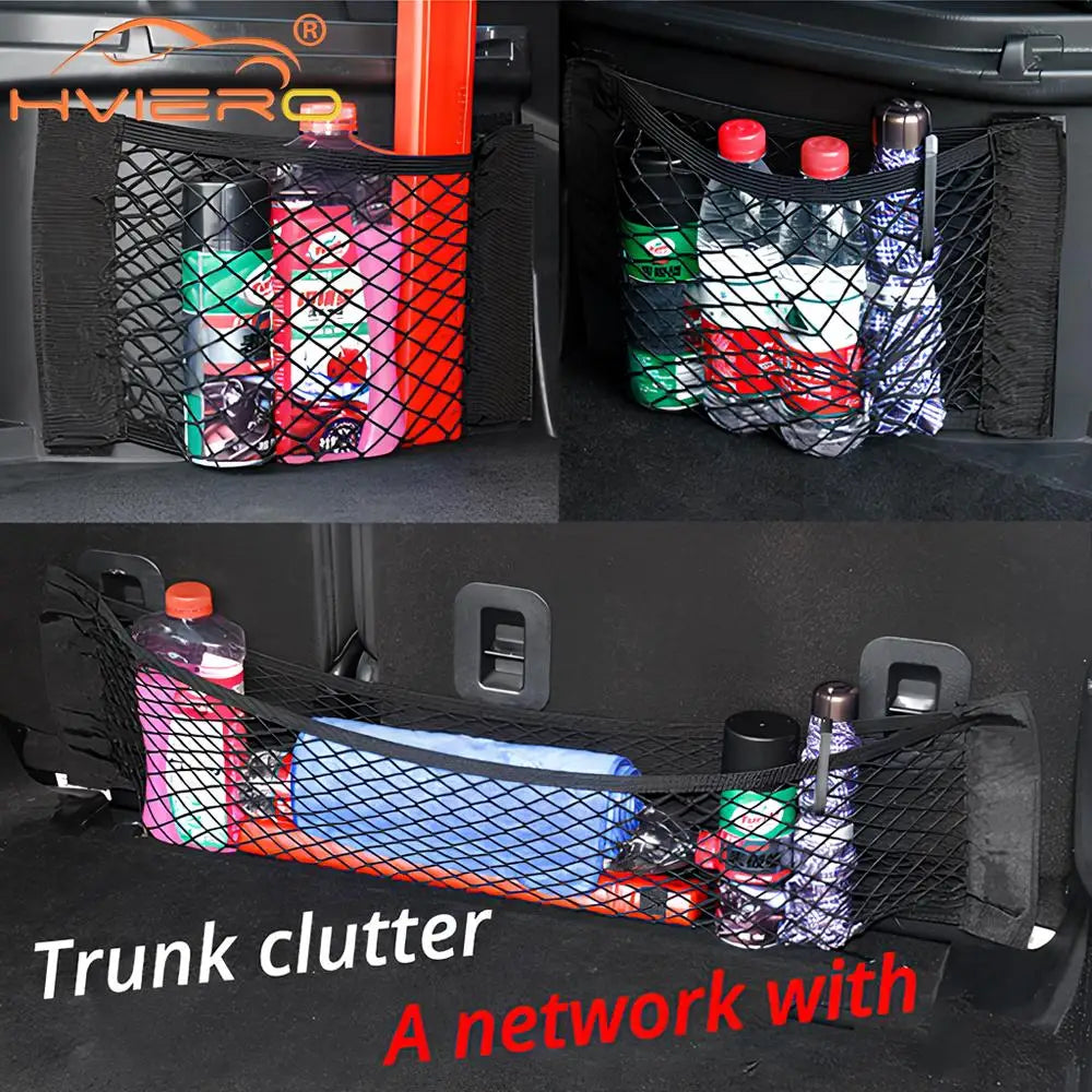 Car Back Rear Trunk Organizer Net Mesh Seat Elastic String Magic Sticker Universal Storage Bag Pocket Auto Accessories Put Paper - Zecs shopping