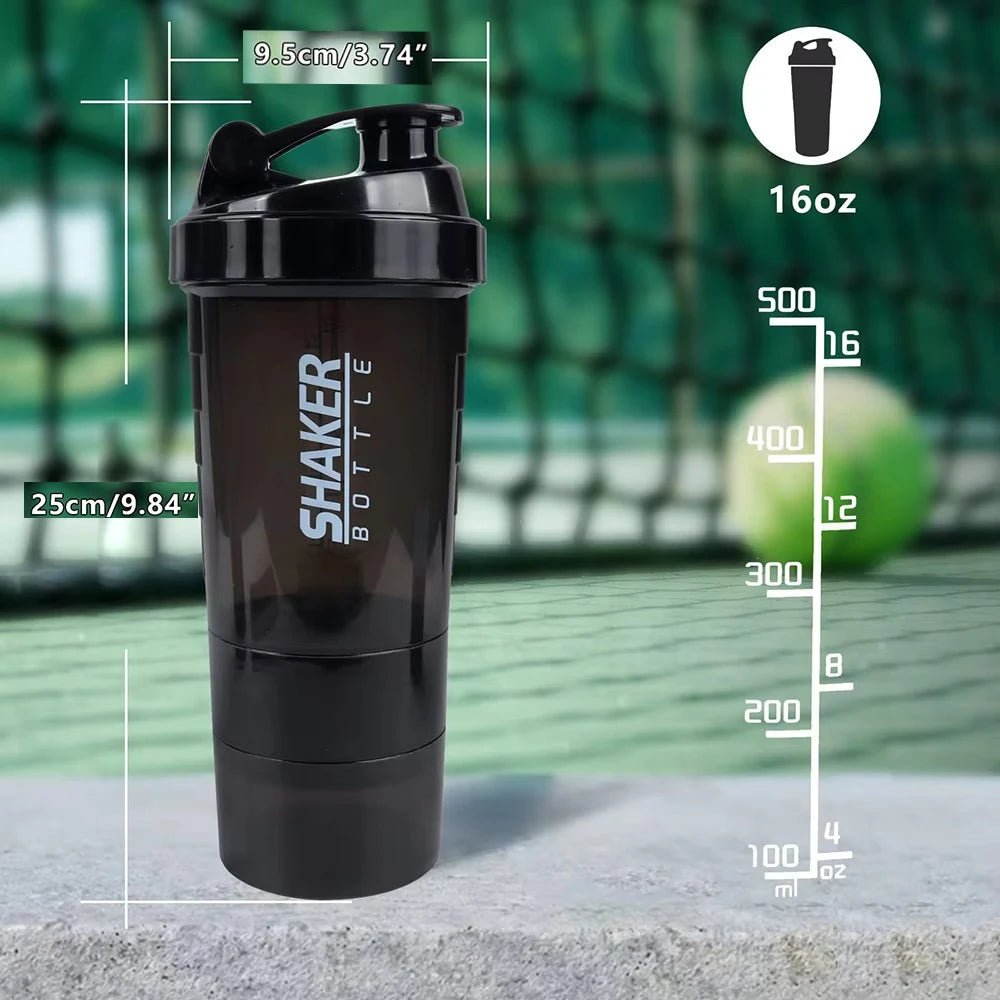 Layers Shaker Protein Bottle Powder Shake Cup Water Bottle Plastic Mixing Cup Body Building Exercise Bottle