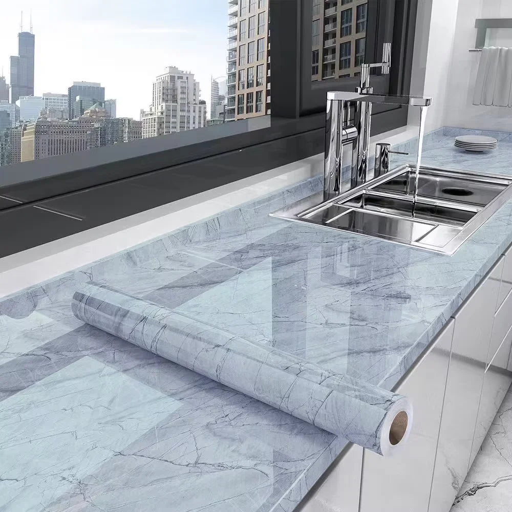 cm Kitchen Self-adhesive Wall Adhesive Wallpaper Marble Pattern Pvc Home Decorations Oil-proof Water-proof Luxury Home Decor