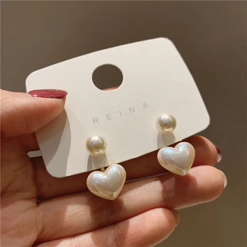 Sweet Heart Pearl Geometric Earrings Women Elegant Trendy Jewelry For Wedding Birthday Daily Wearing Romantic Gifts - Zecs shopping