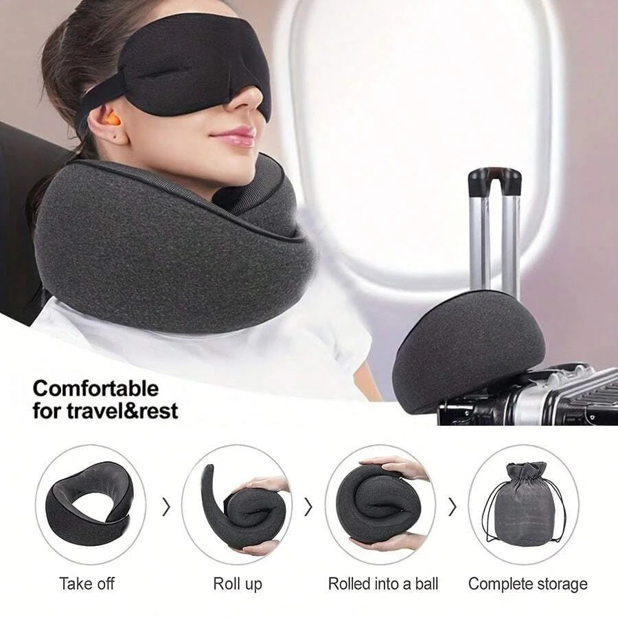 1pc Travel Pillow Pure Memory Foam Neck Pillow, Comfortable & Breathable Cover, Machine Washable, Airplane Travel Kit With Luxur - Zecs shopping
