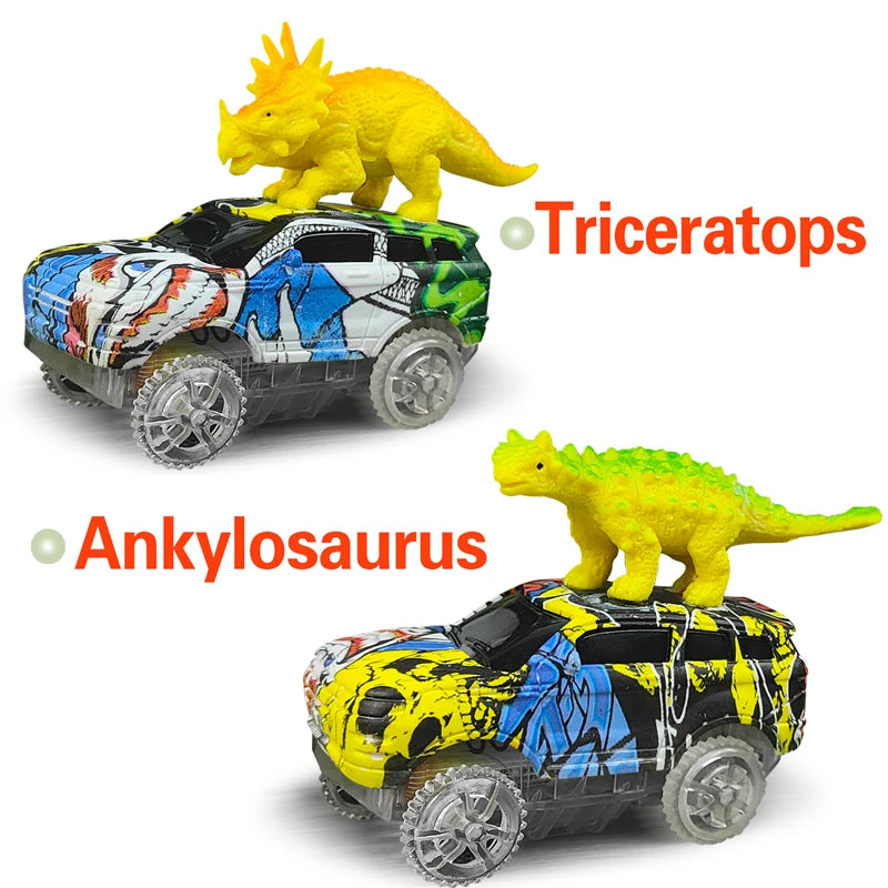 Magic Dinosaur Track Car Set Flexible Railway Adventure with Flashing Lights