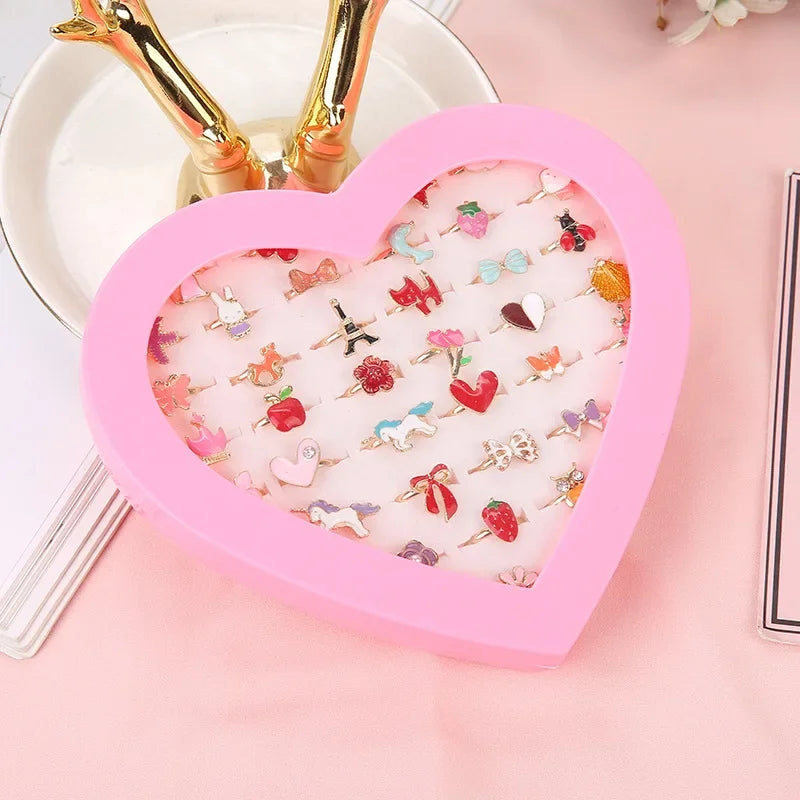 pcs Cute Adjustable Rings Children Girls Pretend Play Makeup Toys Cartoon Crystal Jewelry Alloy Animal Enamel Ring