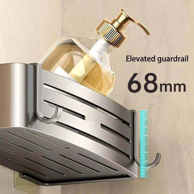 Wall Mounted No-Drill Bathroom Shelf Aluminum Alloy Storage Holder for Shampoo Makeup Kitchen Organizer Accessory