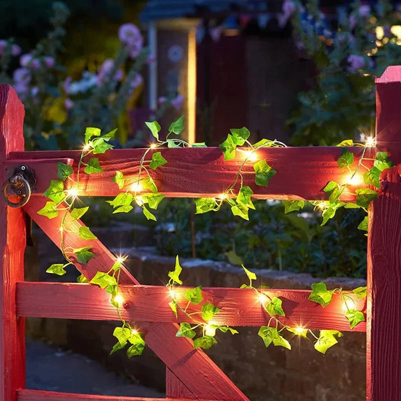 12/10/2m Fake Green Leaf Ivy Vine with LED Lights Home Bedroom Decor Wedding Glowing Artifical Plant Garland Home Decor - Zecs shopping