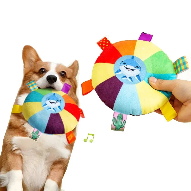 Funny Rainbow Plush Flying Saucer Dog Toys Outdoor Interactive Training Games Chew Toy Pets Flying Discs Toys Dog Accessories - Zecs shopping