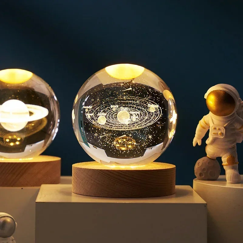 Aesthetic Moon Crystal Sphere Creative Clear Glass Galaxy Globe Night Light Crystal Ball Lamp Desktop Decoration Home Ornament - Zecs shopping