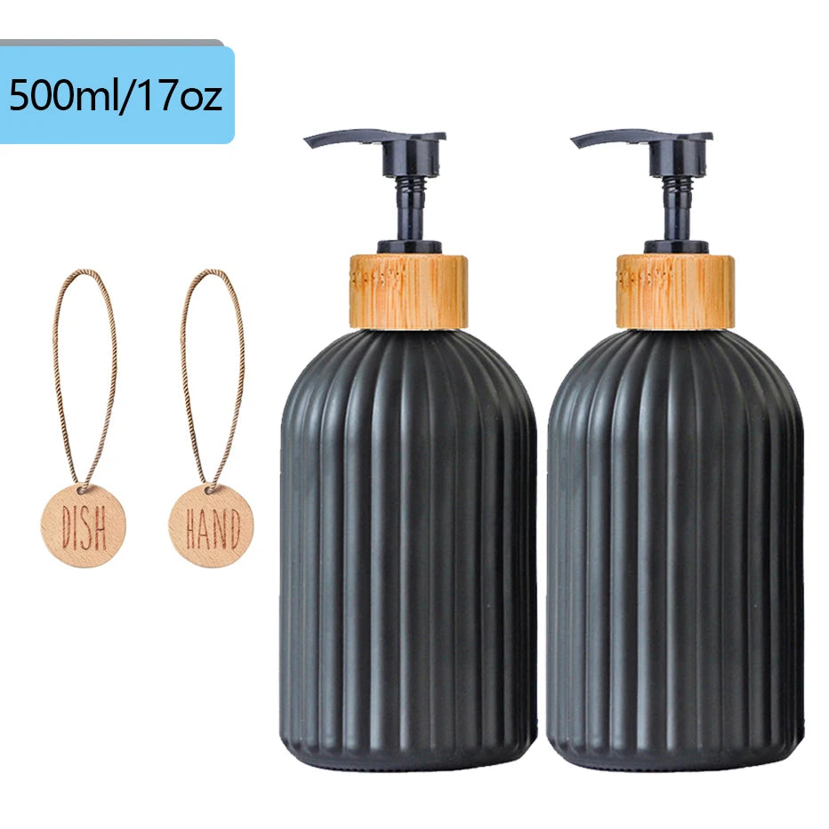 Kitchen Black Dish Soap Dispenser Bottle Set with Tags Countertop Hands Soap&Dish Soap Storage Container for Home Decor