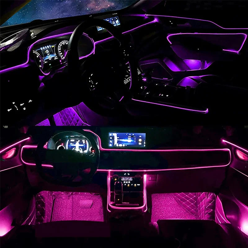 Flexible EL Wire RGB Car Lights 🎶✨ | App-Controlled Neon Strip for Interior Ambient Atmosphere