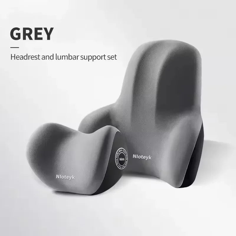 Memory Foam Car Neck & Lumbar Pillow Breathable Headrest & Back Support