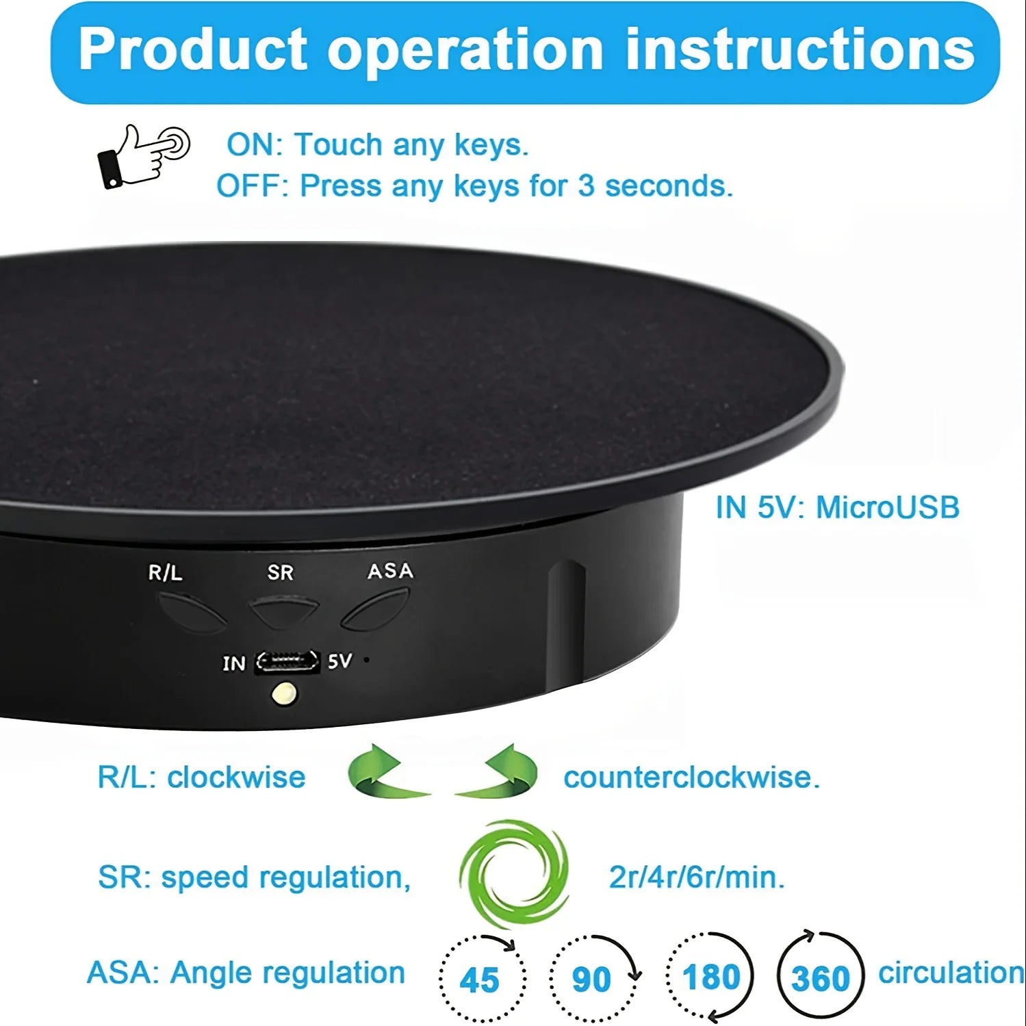 Speeds Electric Rotating Display Stand Mirror Degree Turntable Jewelry Holder BatteryUSB Power for Photography Shooting