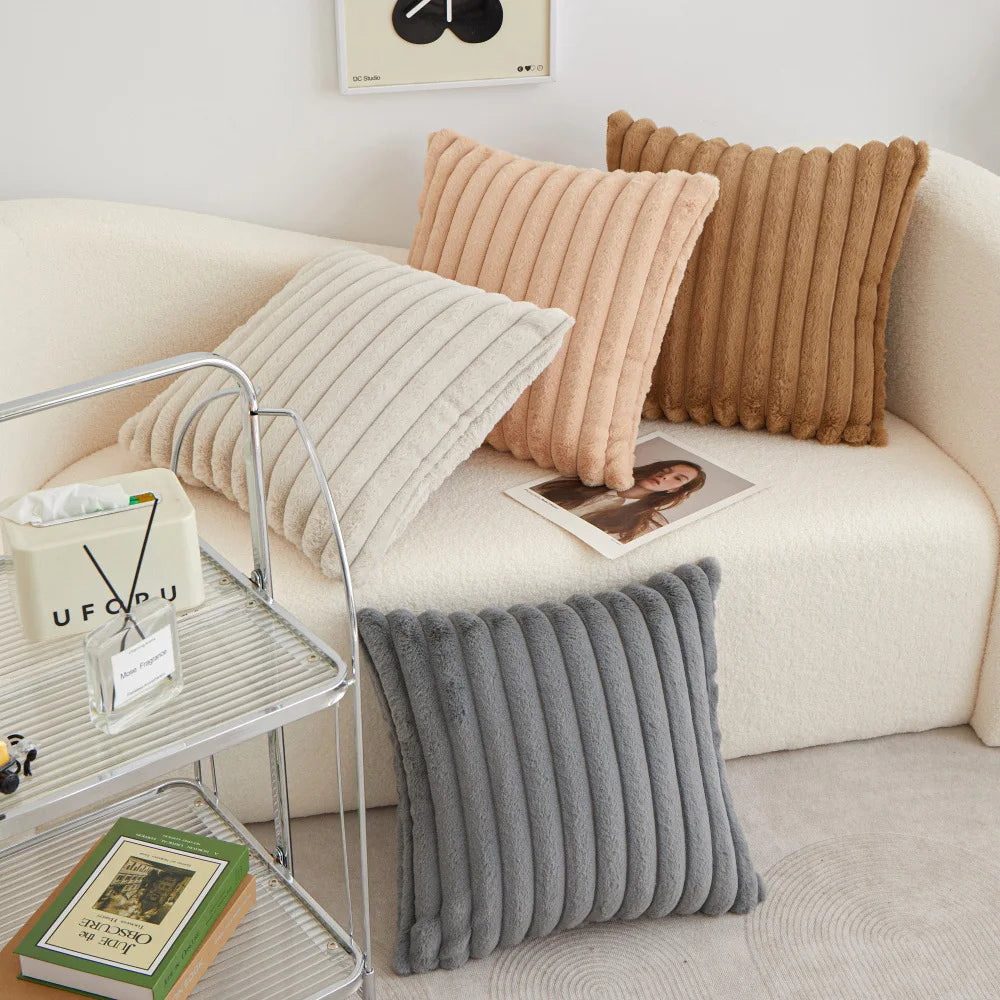 Faux Rabbit Fur Square Cushion Cover Pillowcase 45x45cm Striped Soft  Pillow Cover for Couch Sofa Bedroom Living Room Home Decor - Zecs shopping